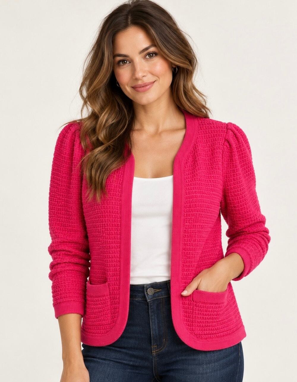 NWT Ann Taylor Hot Pink Textured Open Front Cardigan Size S